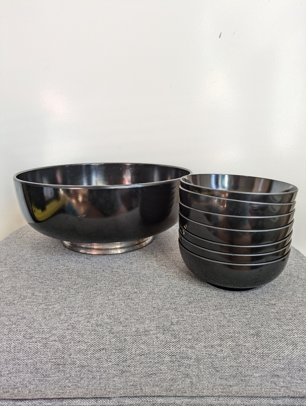 Vintage Towle Melamine Black Sterling Silver Serving Salad Bowl Set